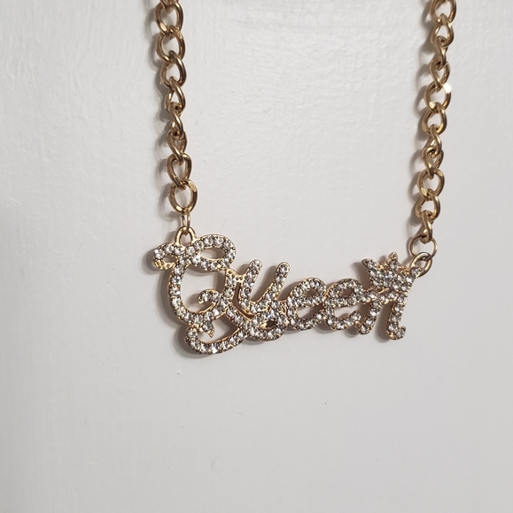 Gold Queen Crown Graphic Rhinestone Necklace - Picture 4 of 4